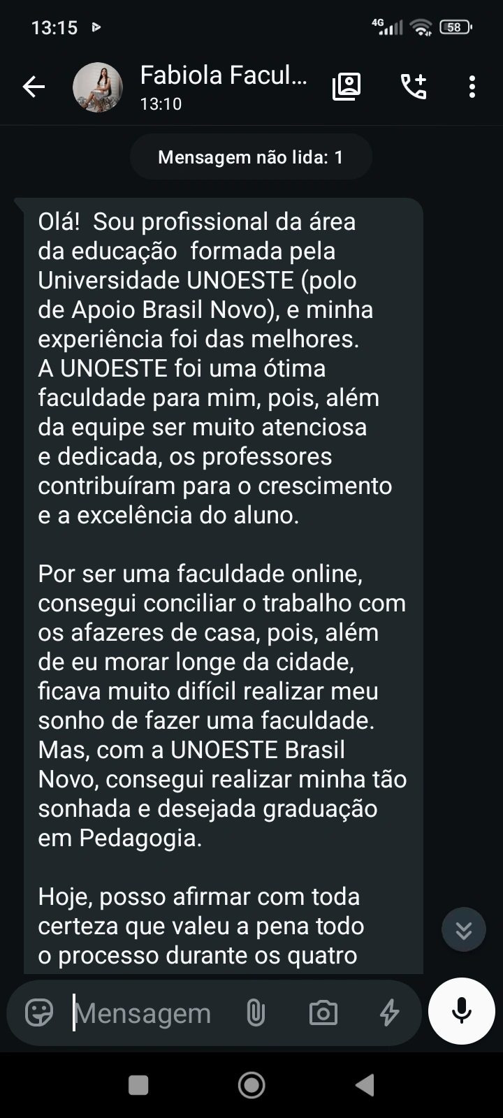Depoimento de aluno